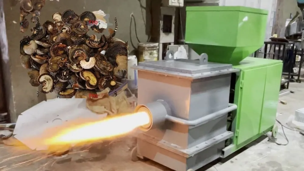 Brûleur à coques d’anacarde produisant une flamme propre et intense en atelier